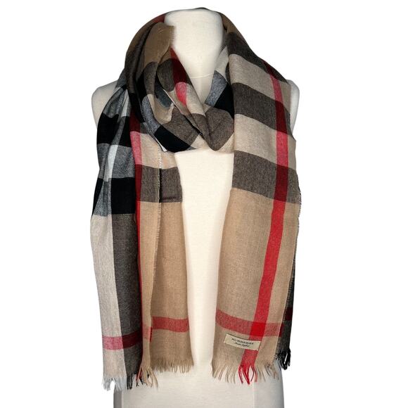 Burberry Plaid Mega Check Wool Cashmere Classic Lightweight Scarf - Picture 2 of 9